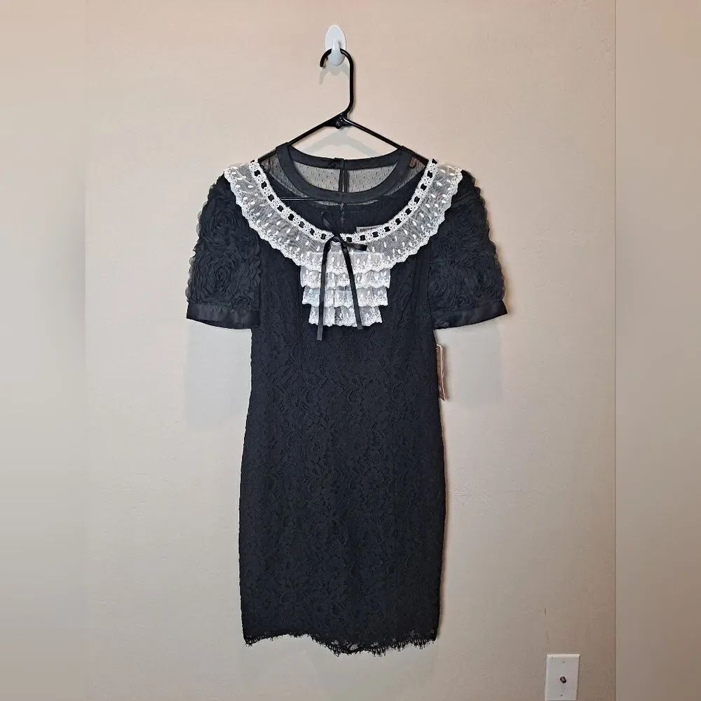 Neu by SHANI Floral Lace Black/Antique White Dress Women Size 6
